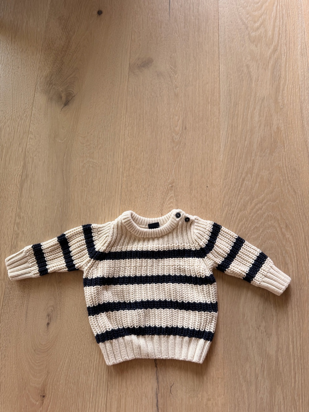 GAP Cream and Blue Striped Knit Sweater